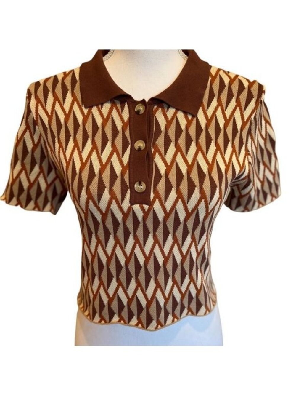 Miss Love cropped sweater with collar retro vibe academia coquette Size Medium